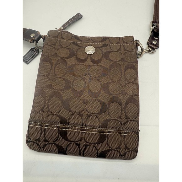 COACH Brown Fabric Coach Logo Print Mini Crossbody Shoulder Bag - Picture 9 of 10
